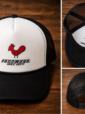 Rossignol White & Black Trucker Hat with Red Rooster Logo